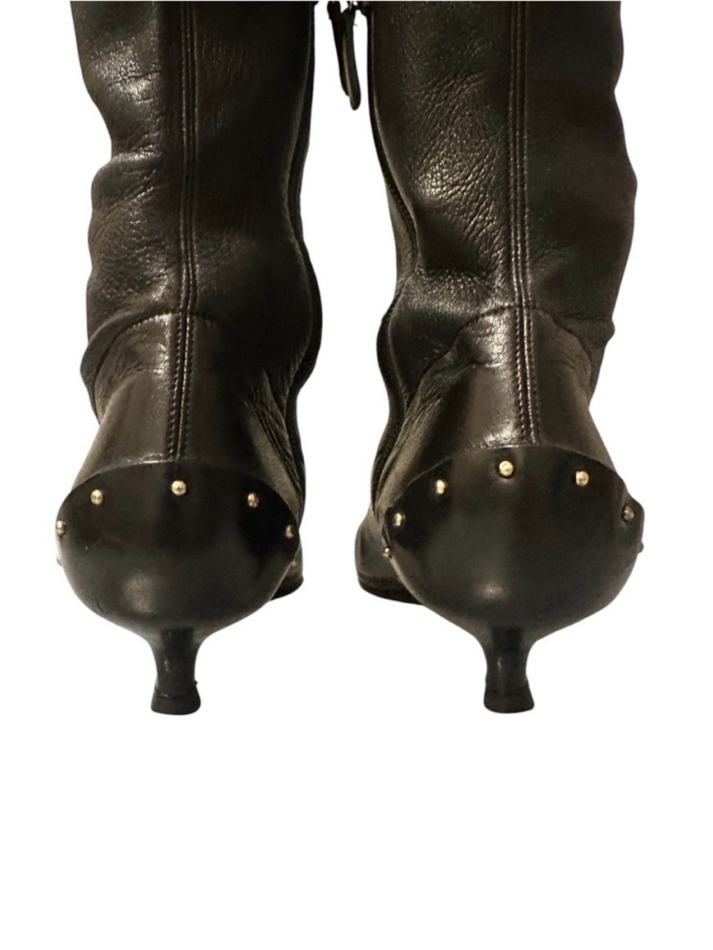 Vintage GUCCI TOM FORD FW 2003 Runway Black Leather Studded OTK Kitten Heel Boot - Picture 9 of 15